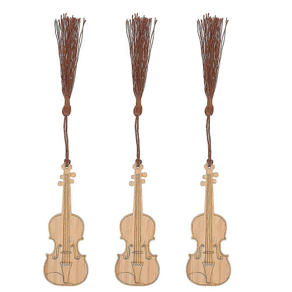 Bamboo Bookmarks Violin Shape for Decoration Use 15Pcs Tassel Bookmarks