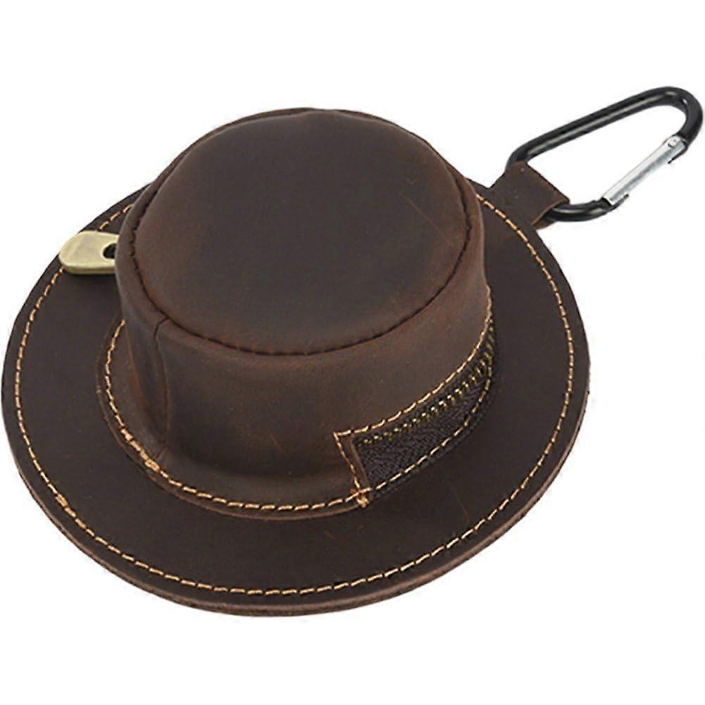 Mini Coin Purse Leather Cowboy Hat Shape Coin Wallet Small Change Pouch With Keychain Retro Zipper Wallet Coffee Color