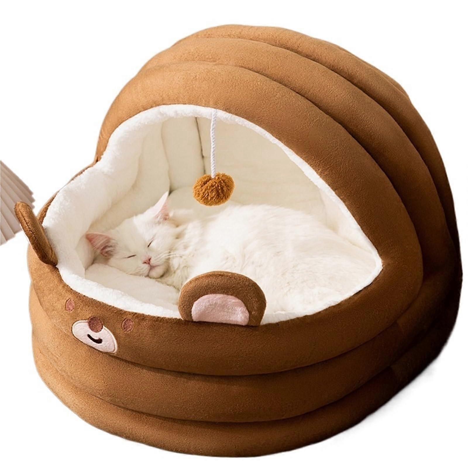 Dog Sofa Bed Small Medium Size Plush Bear Nest Winter Warm For Small Dogs And Cats Indoor Mat Brown