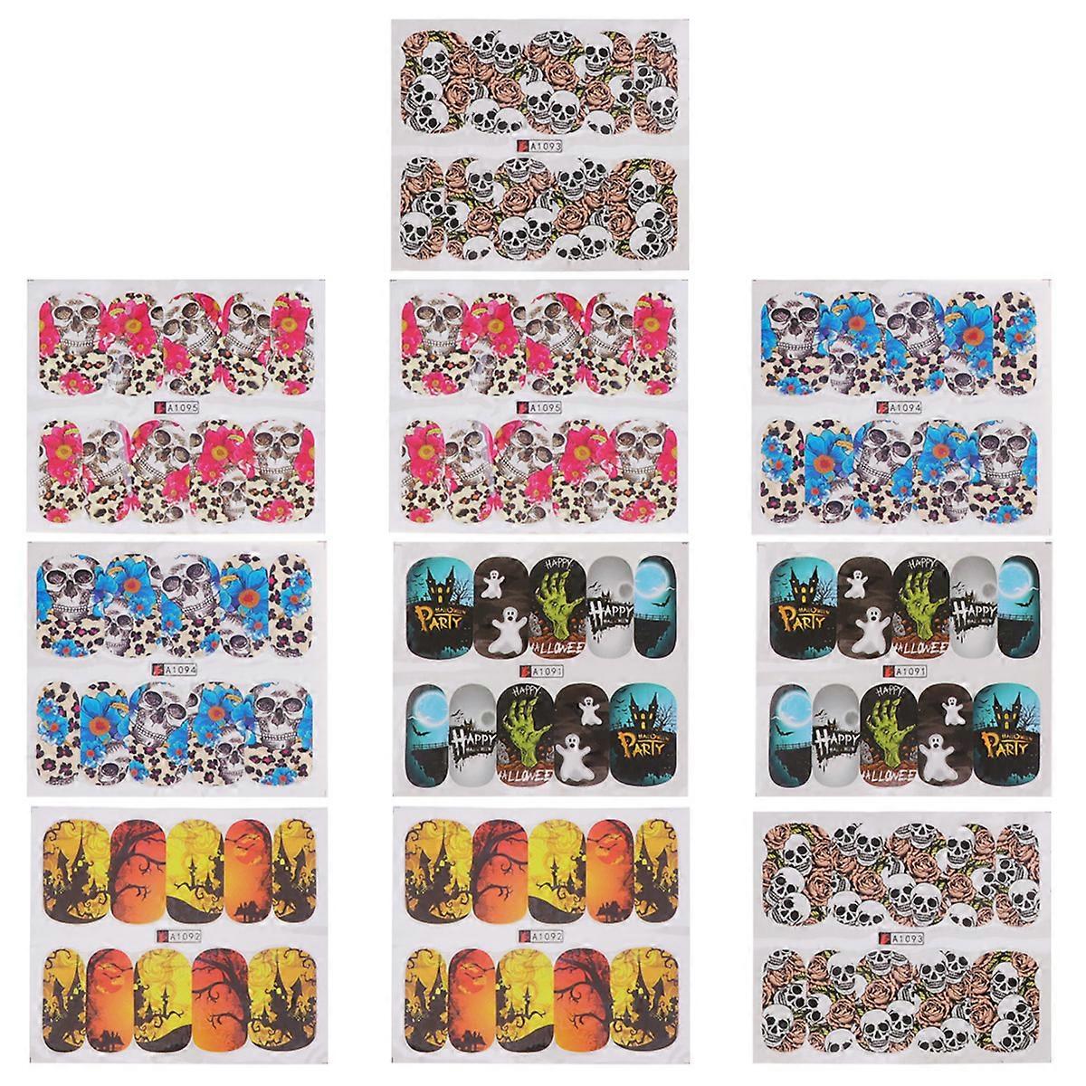Skull Design Sticker Nail Sticker for Decoration Use 10Pcs Halloween Patterns