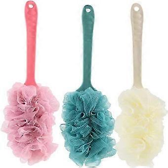 3 stk dusjkule mesh puff rygg skrubber loofah med langt håndtak badebørste myk kroppssvamp