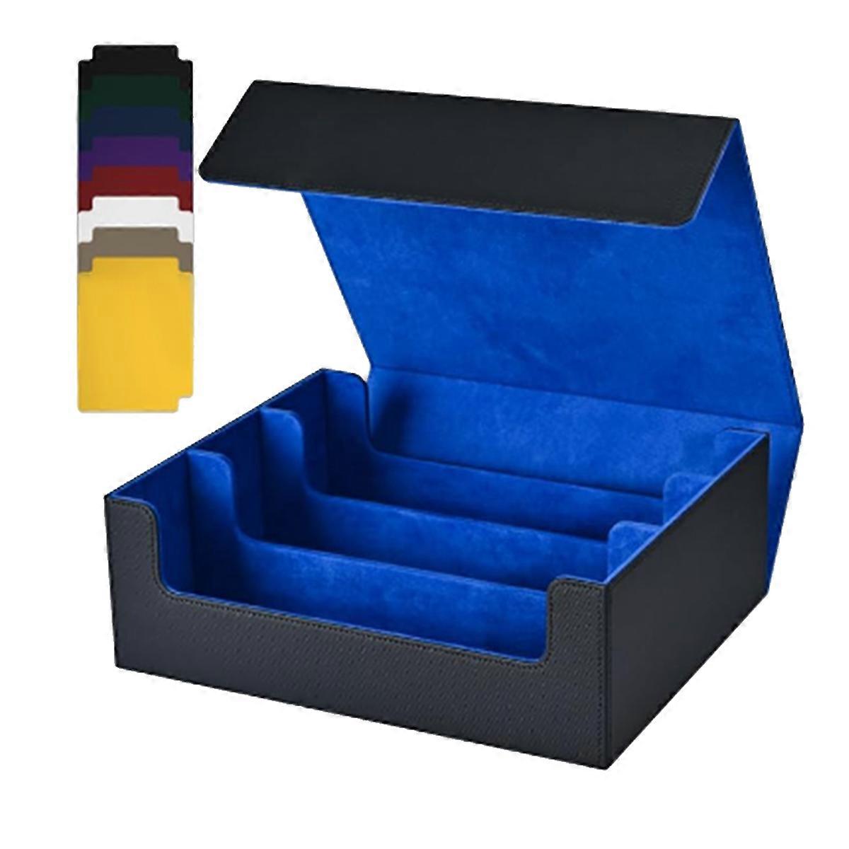 Card Storage Box for Trading Cards,1800+ PU Card Deck Case,Black+Blue