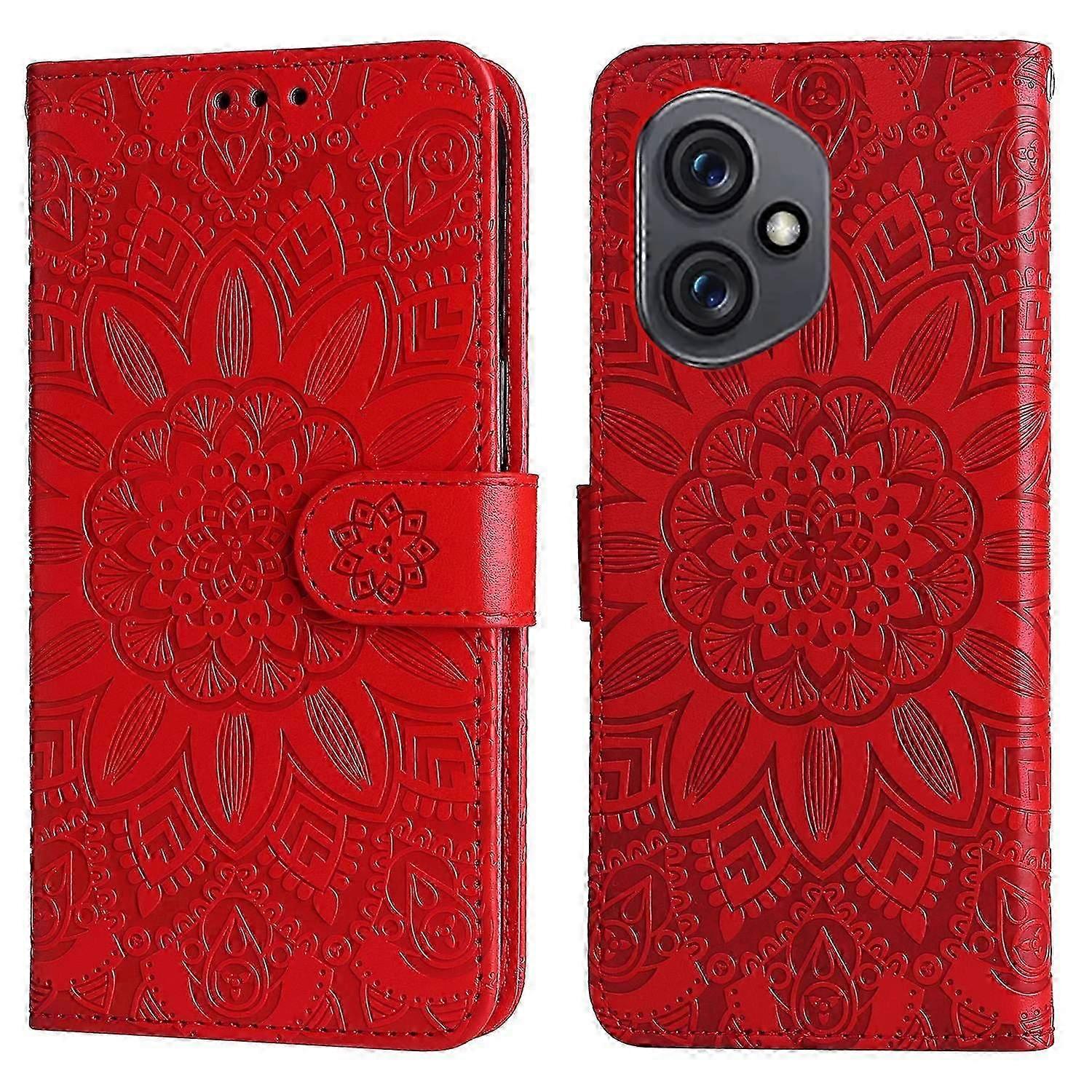 Honor 400 Sunflower Design Wallet Case: Genuine Leather Phone Cover with Card Holder in Blue