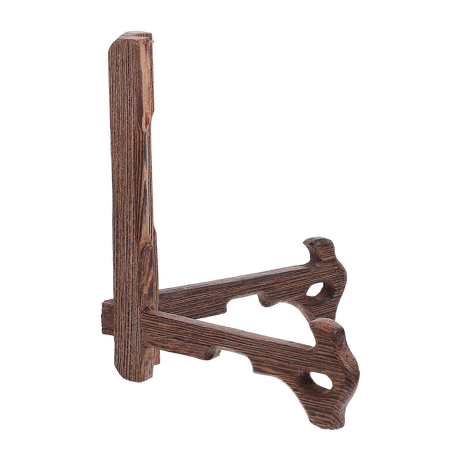 Wood Plate Display Stand for Display 5Pcs Brown Solid Wooden Holder