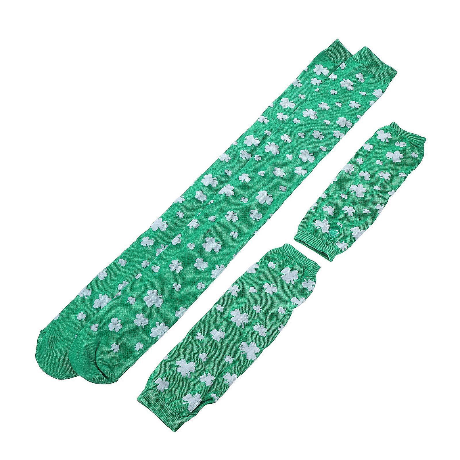 St Patrick Shamrock Socks and Gloves Set for Party 2Sets Festival Wear