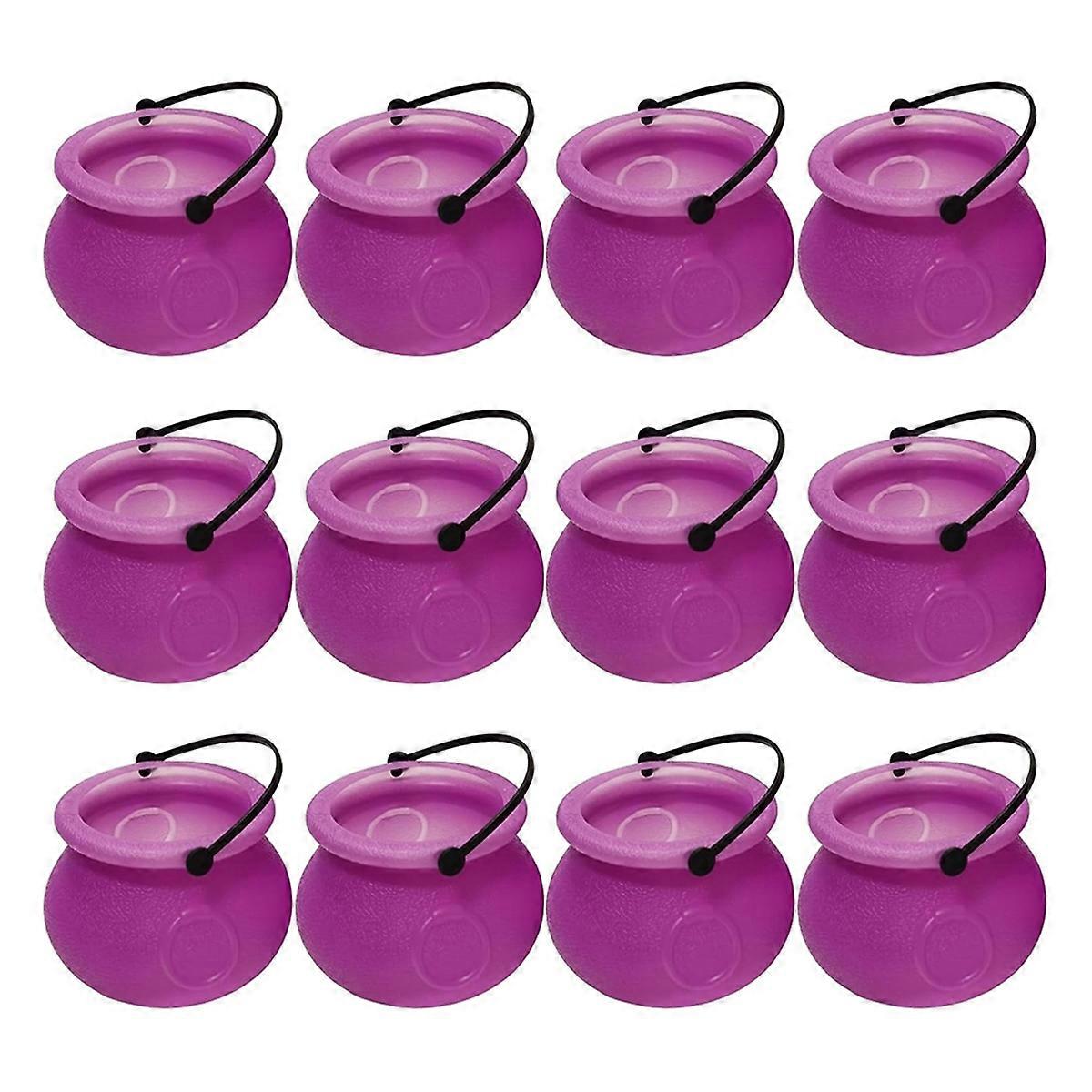 12pcs Mini Cauldron with Handle Halloween Mini Witch Cauldron Halloween Pot Candy Holder for Hallowe