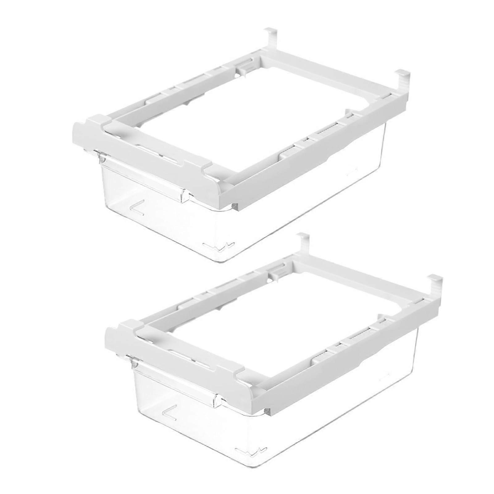 Fridge Drawers Pull-Out Storage Bins, 2PCS Clear Under Shelf Organisers for Fruits and Vegetables, Adjustable Size