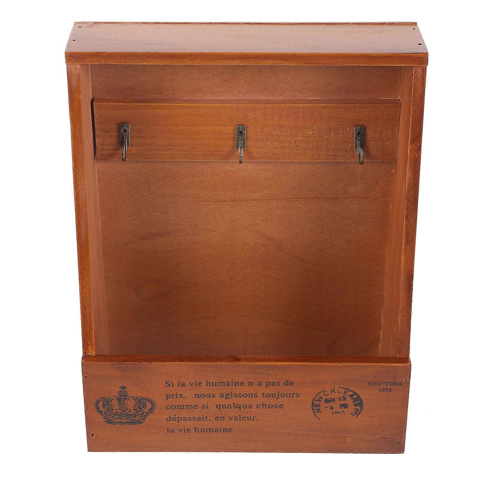 Wall-mounted Wood Storage Box Rustic Key Rack Kitchen Entryway Light Brown 28x21.5cm Decorative 1Pack