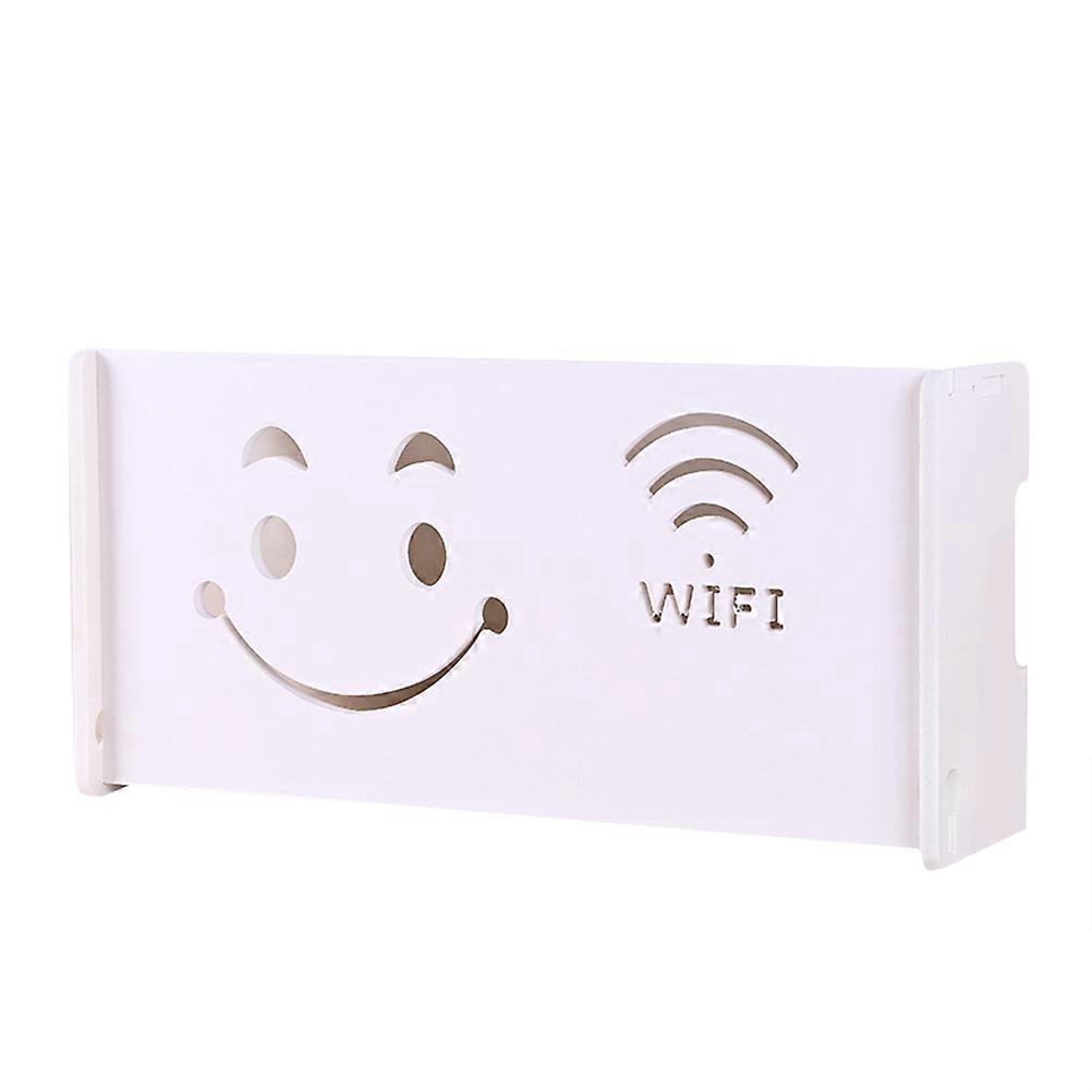 Router Storage Box Container Wall Mounted Shelf Rack for Home Organization and Wall Decoration Made of White Wood 1Pack