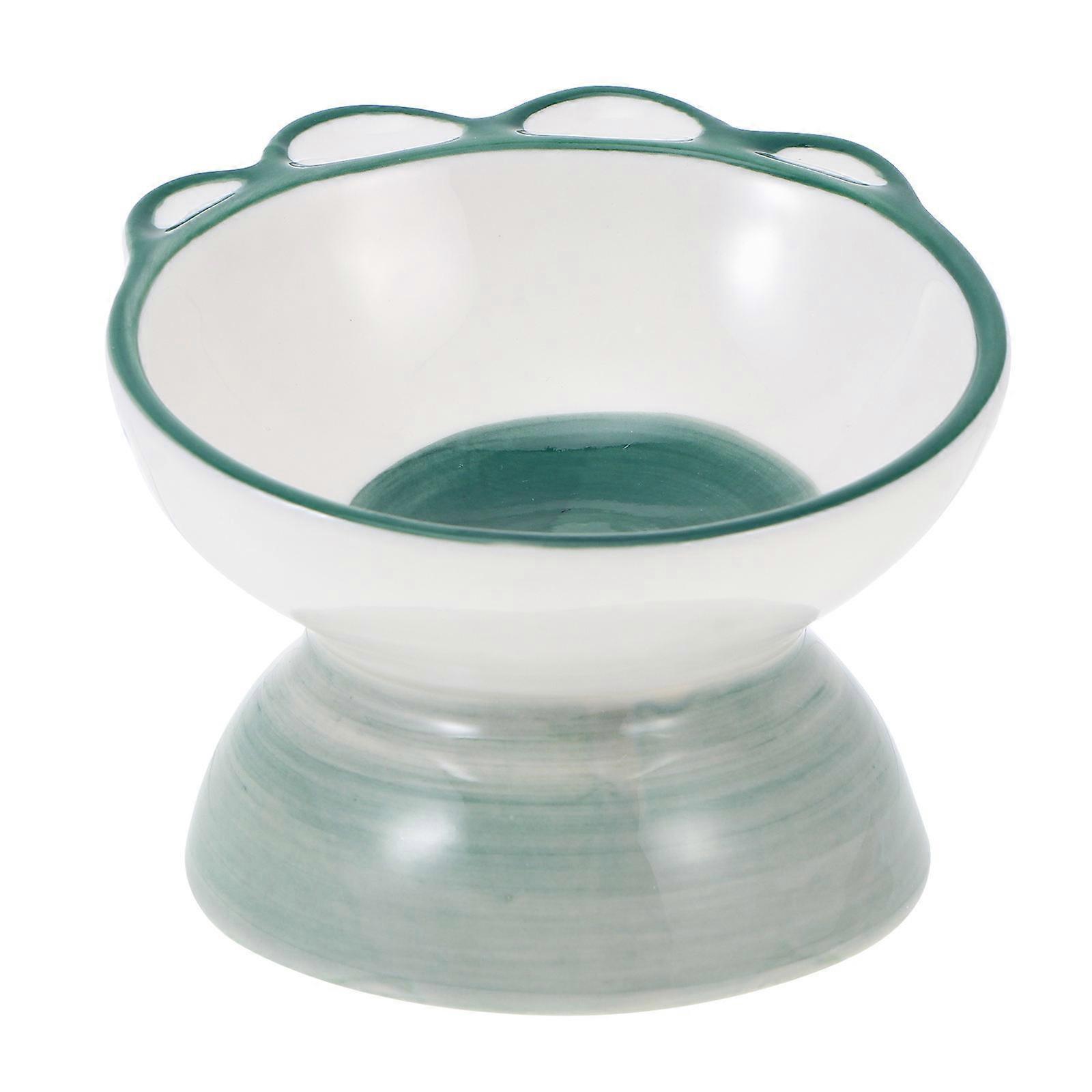 Puppy Bowl Ceramic Dog Feeder for Practical Use 2Pcs Dark Green Set