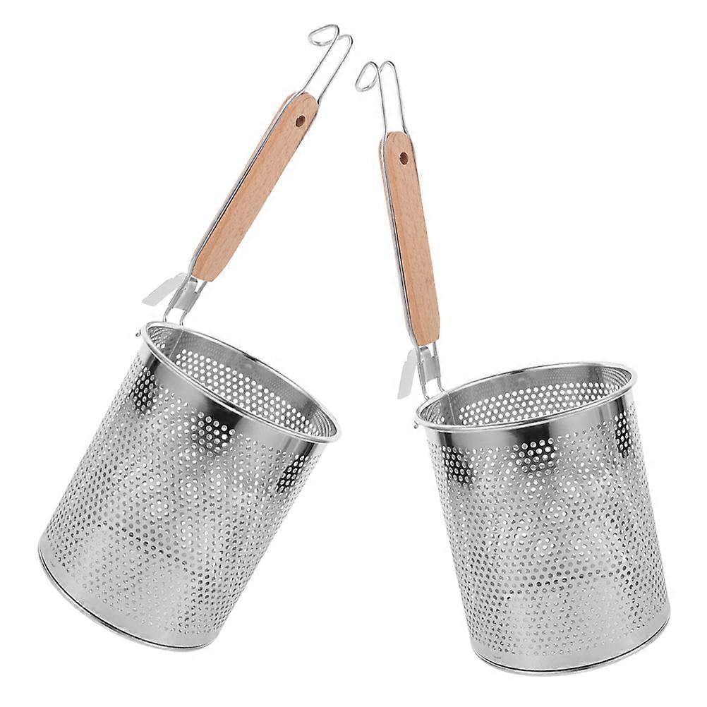 Noodle Basket Strainer With Handle Designed For Boiling And Draining 2Pcs Silver Stainless Steel Kitchen Tool For Home Cooks And Chefs 15X5.5X5.5in