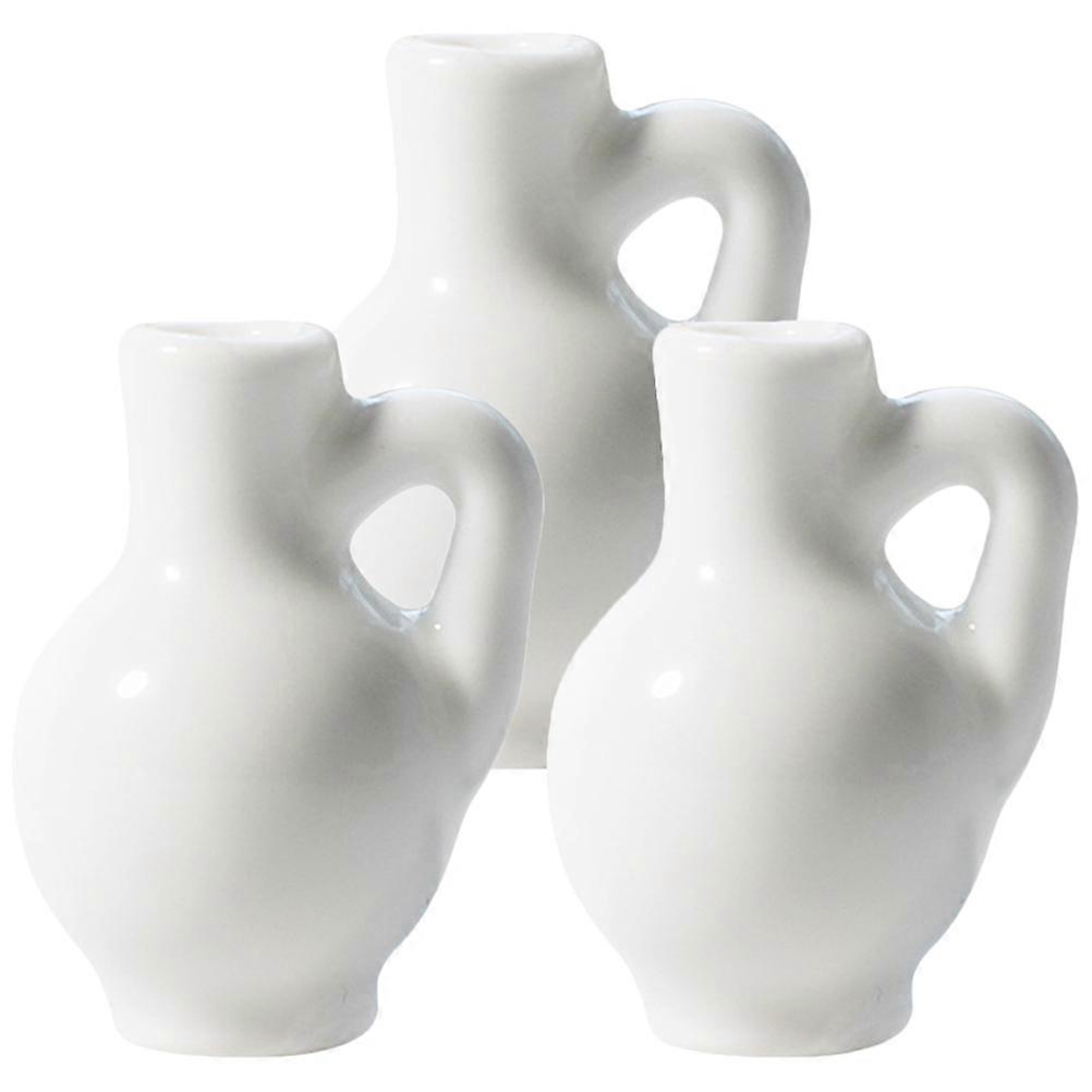 3Pcs Elegant Mini Vases for Flowers Tiny House Decor Ceramic White Miniature Accessories