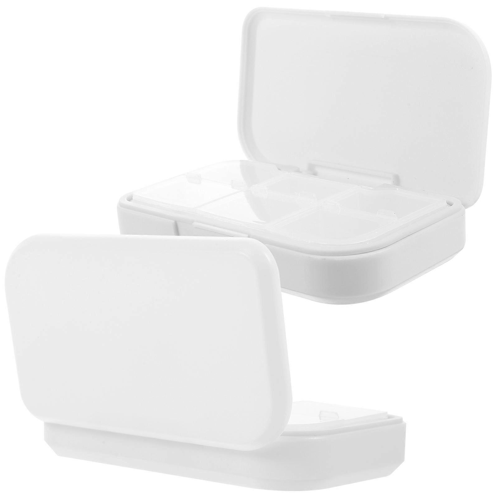 Portable White Pills Case with 6 Compartments Organizer for Storing 4Pcs
