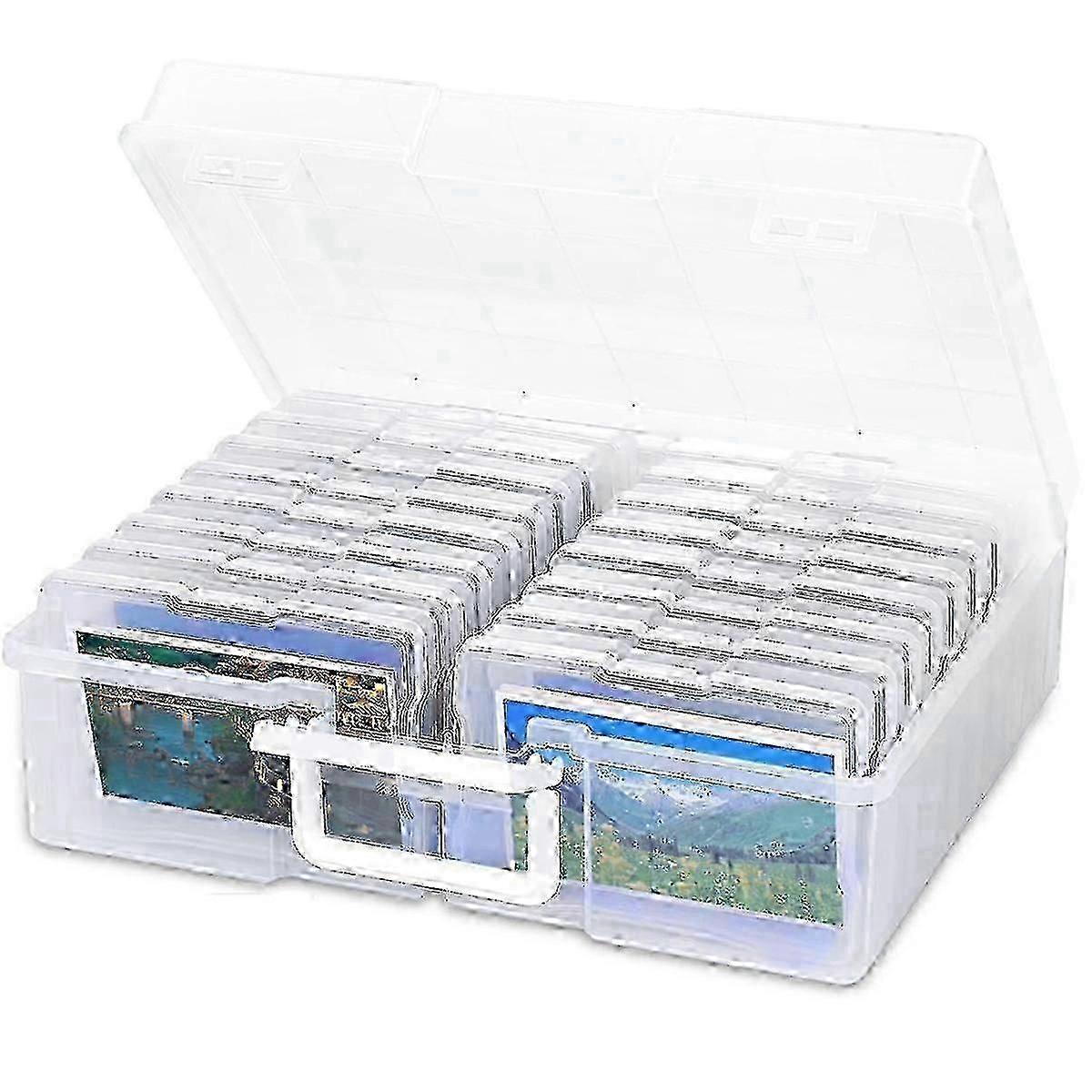 Portable photo storage box with 16 compartments for organising photos