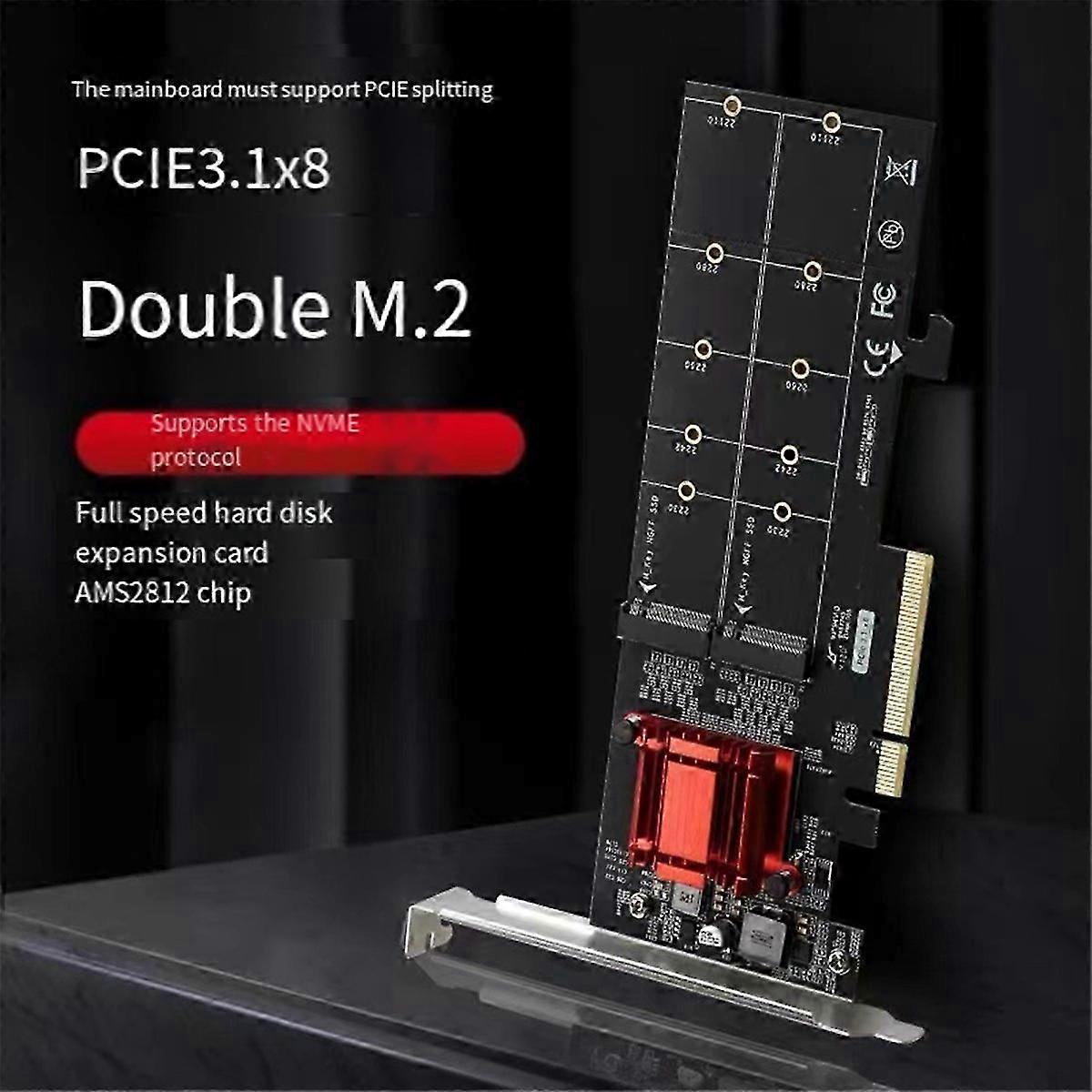 PCIE3.1 X8 to Dual M.2 Hard Disk Expansion Card ASM1812 Chip Supports NVME Protocol Expansion Card