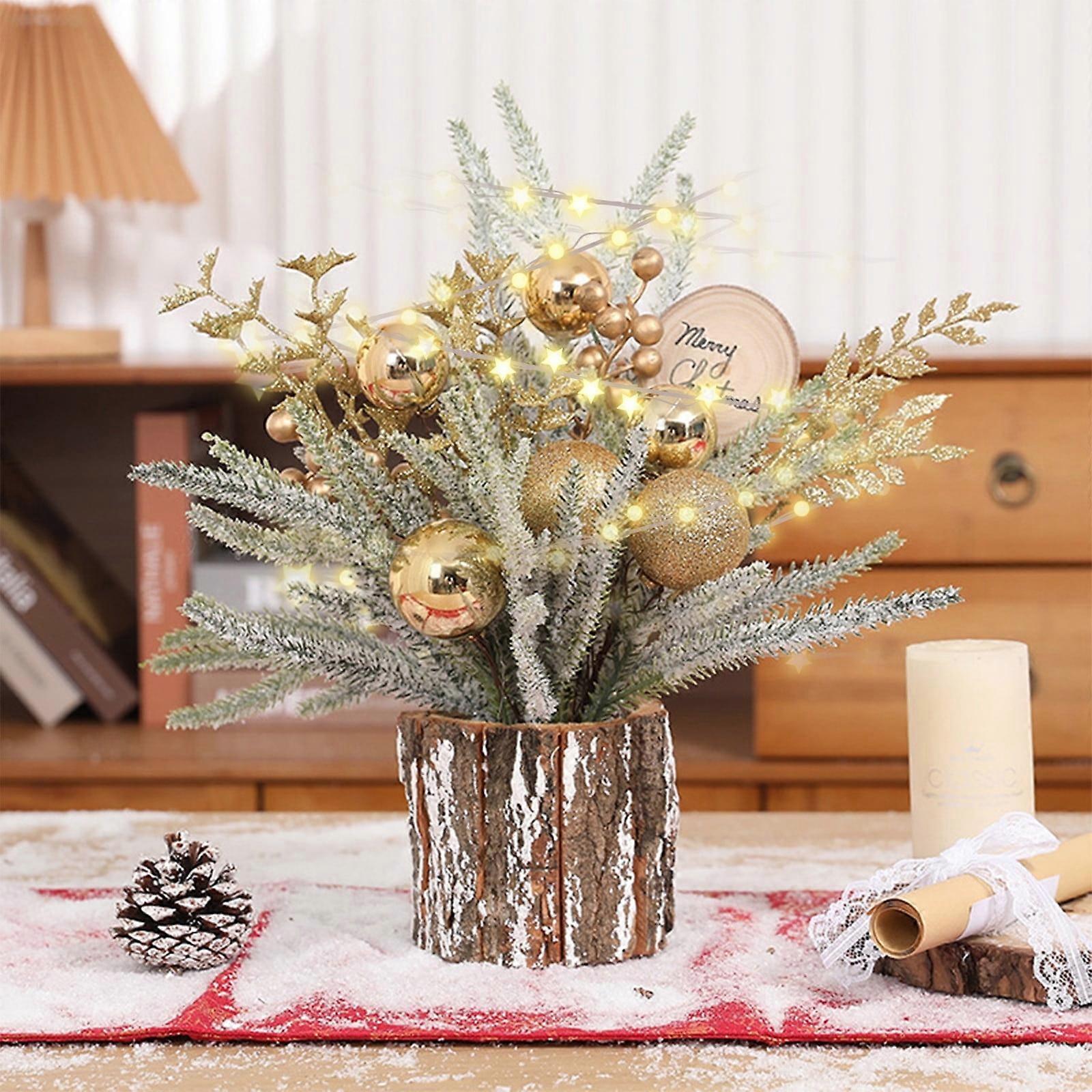 Djiypn Newest Mini Pre-lit Artificial Christmas Trees with Lights, Indoor Xmas Decor w/ Berry & Pinecone, Tabletop Xmas Tree