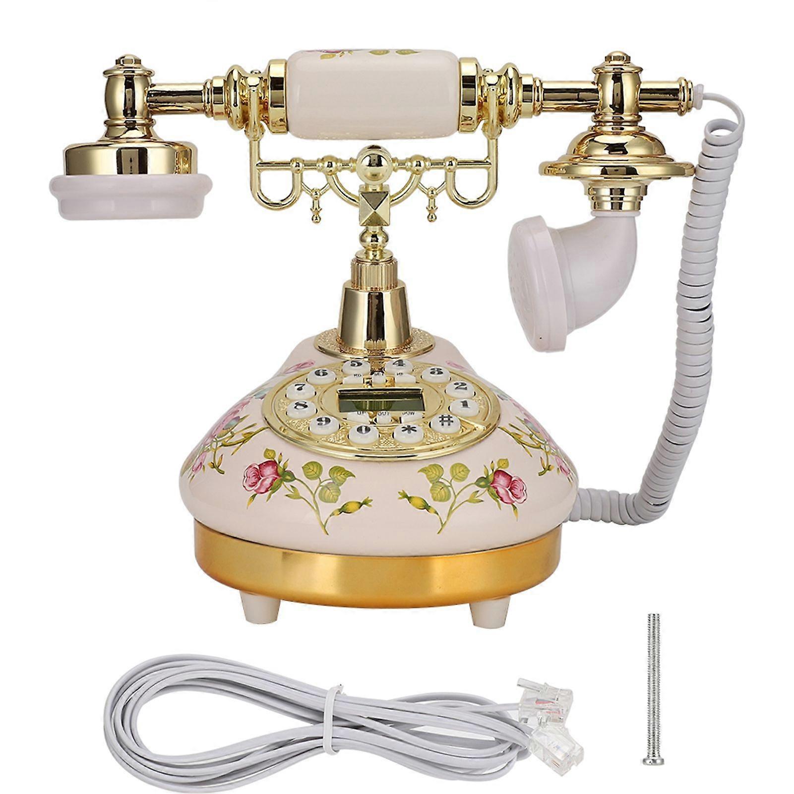 MS-9100 Round Base Ceramic European Rose Retro Telephone for Automatic Detection to FSK / DTMF Caller ID