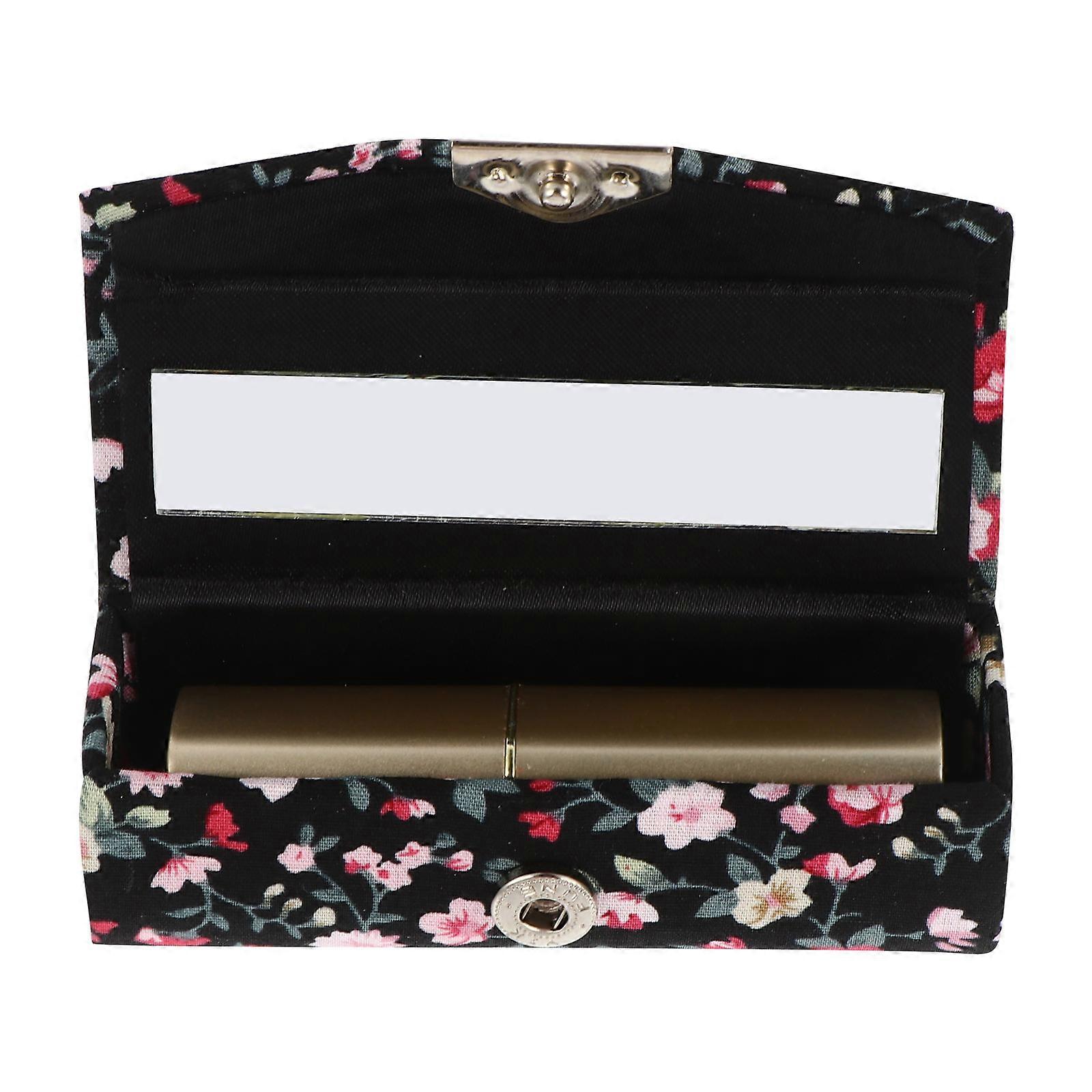 Retro Floral Lipstick Case for Women Storage Box with Mirror Inside