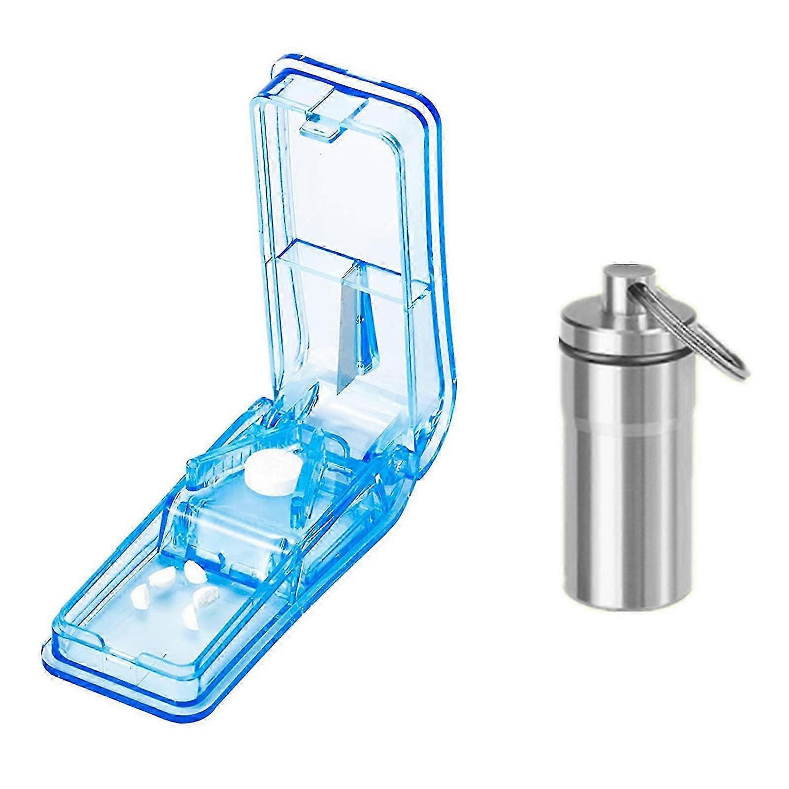 2-in-1 Medicine Storage Case with Cutter Multipurpose Lightweight Small Medicine Case for Journey