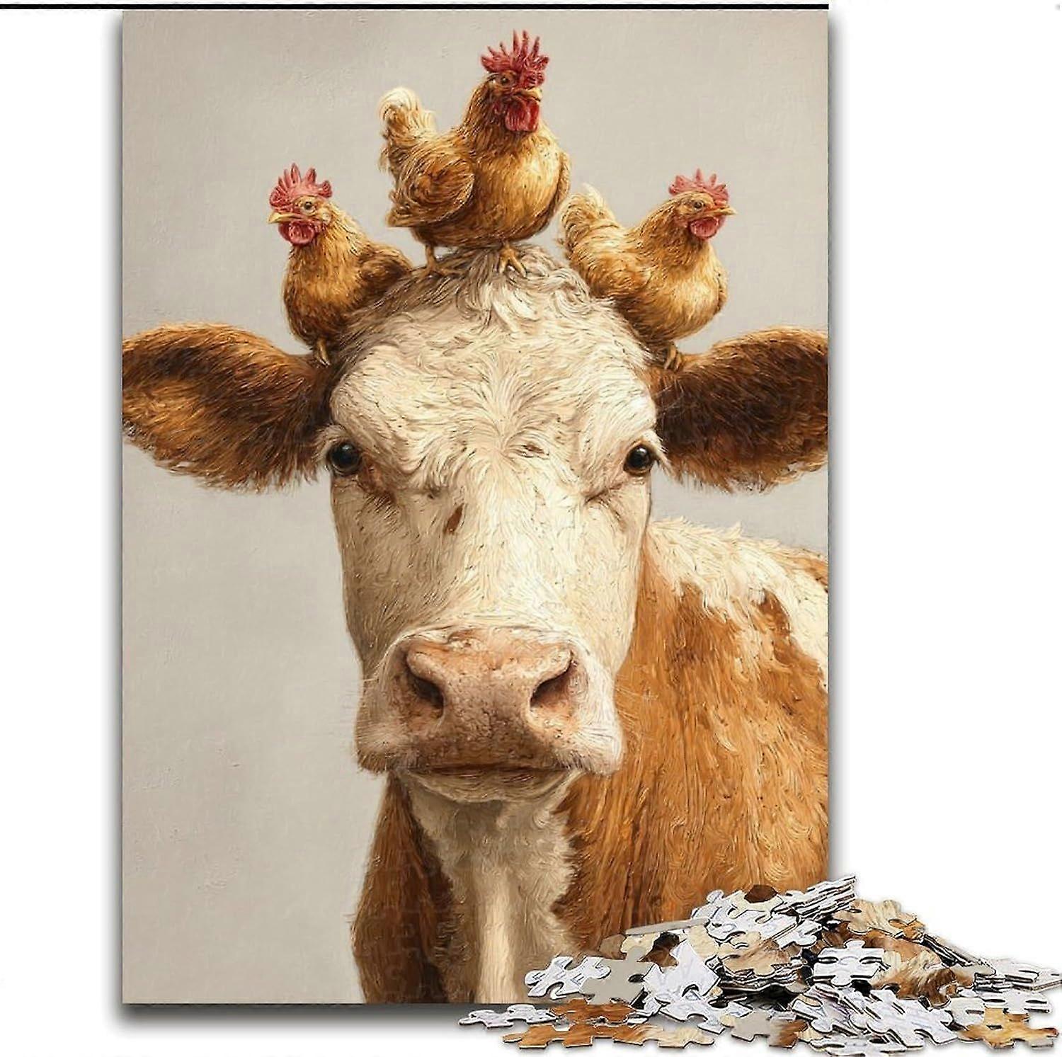Puzzle für Erwachsene, Kuh- und Hühner-Puzzle, Stressabbau, Staycation-Zeitvertreib, Eltern-Kind-Interaktion – PT 4542