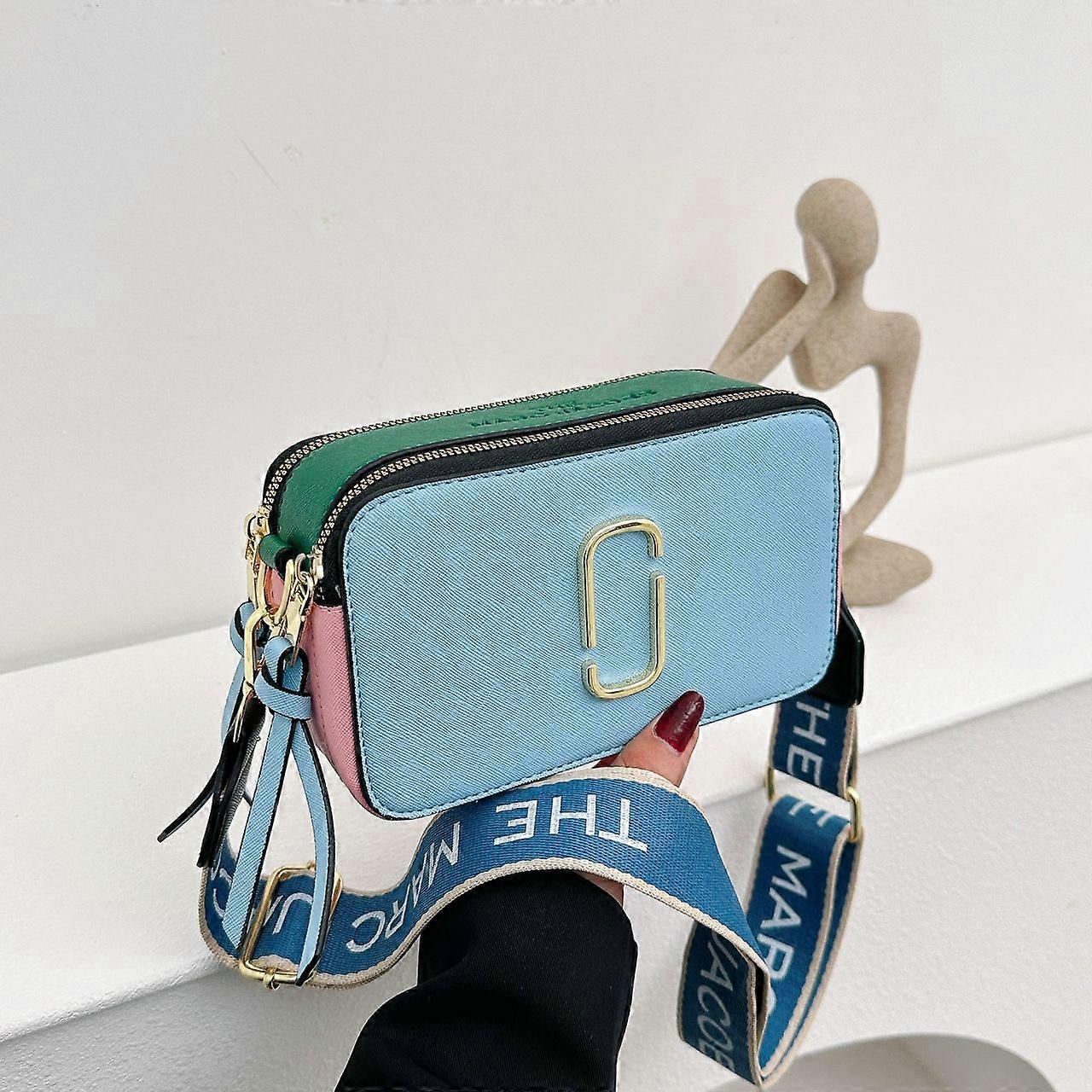 Women's bag new 2024 summer trendy women's wide shoulder strap M color matching small square bag J shoulder strap bag crossbody double zipper camera b