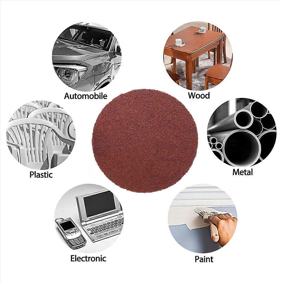 50 Pcs 2 Inch Sanding Disc 60-180 Grit Hook and Loop for Sander Machine with 1 Pc 2 Inch Drill Shank