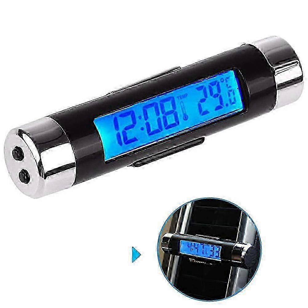 Car Clock Thermometer Barrel Shaped LCD Display Air Vent Clip On LED Car Digital Clock Thermometer