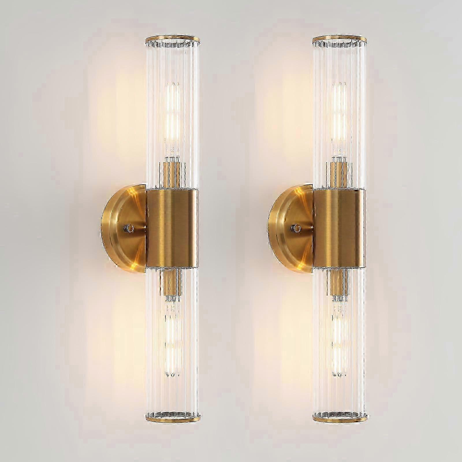 WALL SUPLES Binary Set Brushed Rice Gold Wall Mounted Lamp Internal Services Striped Glass