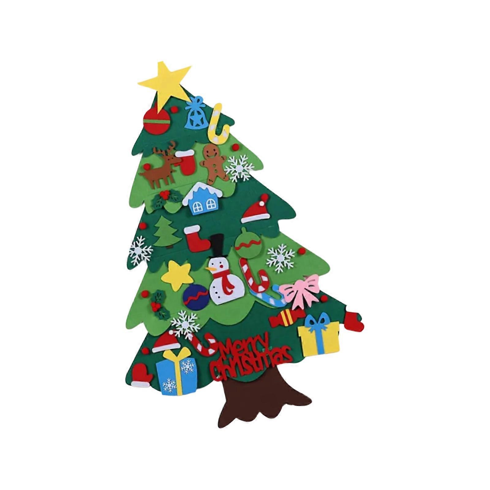 Large Handmade Felt Christmas Tree with Lights Wall Hanging Accessory With Detachable Decorations For Toddlers Multicolor