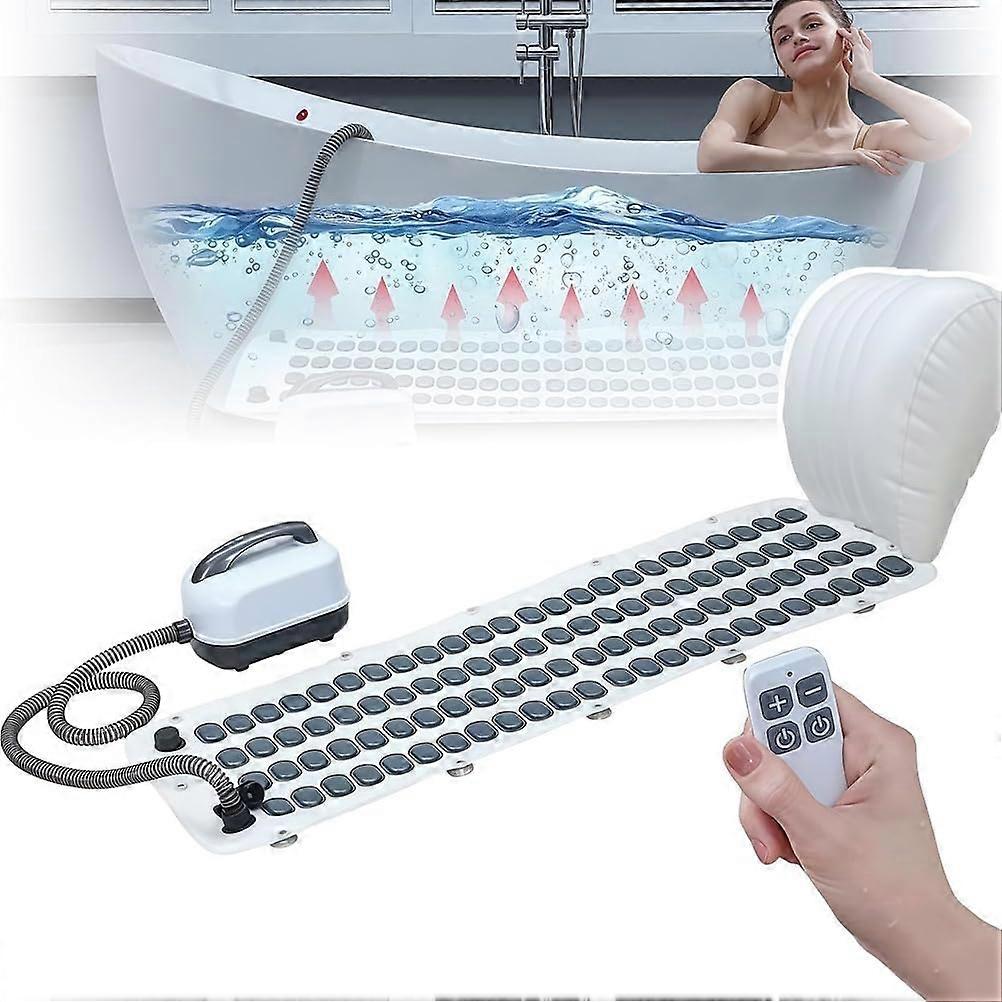 Bubble Bath Mat with Remote Control, 400W Air Pump, 6 Bubble Intensity Settings, Compact Spa