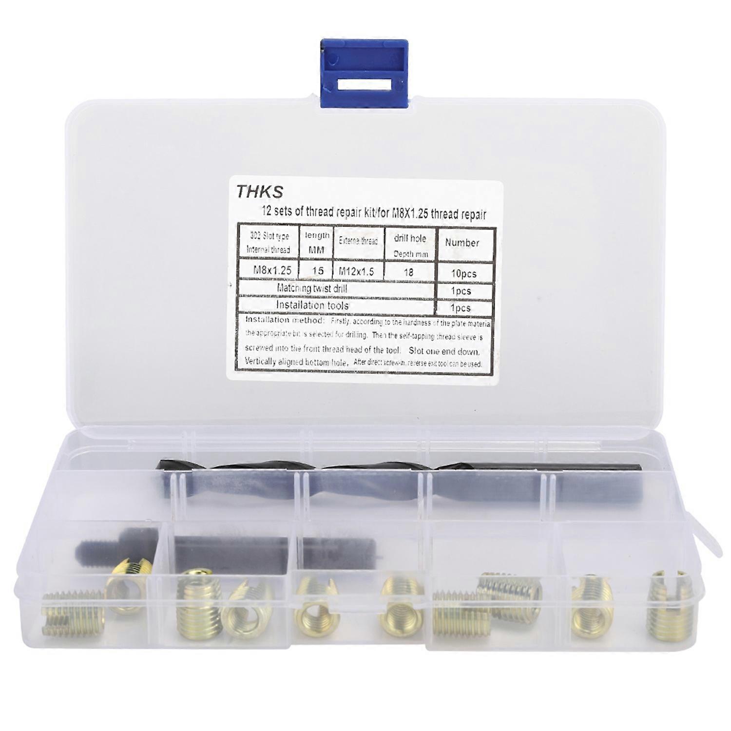 12PCS M8 x 1.25 Thread Repair Kit Self Tapping Thread Inserts Tool Set