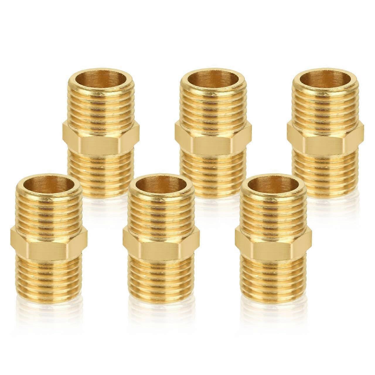 Gas Hose Connectors Pack of 6, Brass Gas Hose Adapters, 1/4 Double Nipple Thread, Hexagonal Quick Couplings for Gas Pipes