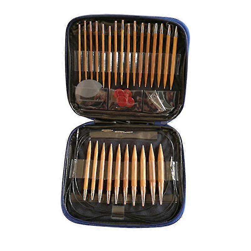 13-Pair Carbonized Bamboo Interchangeable Circular Knitting Needles Set for Weaving & Crochet
