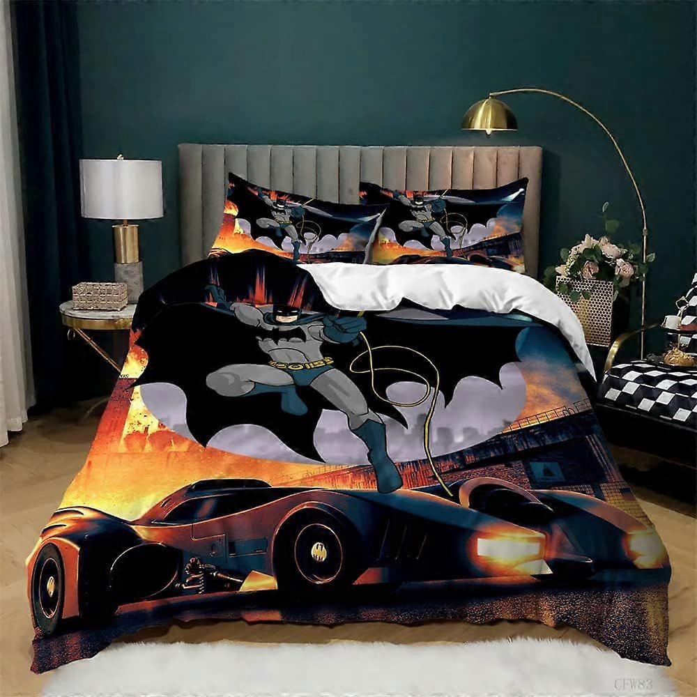 Superhero, Iron Man Premium Duvet Cover Sigle Double Size, 100% Breathable Comfortable Cotton with Zipper (Batman 140x200cm