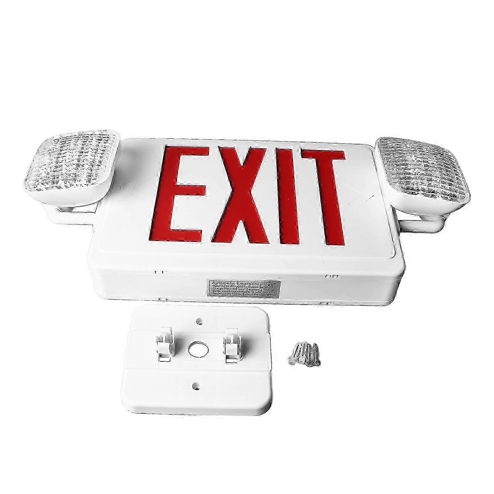 Red LED Exit Sign with 2 Emergency Lights for Schools, Churches, Hospitals AC85 to 265V