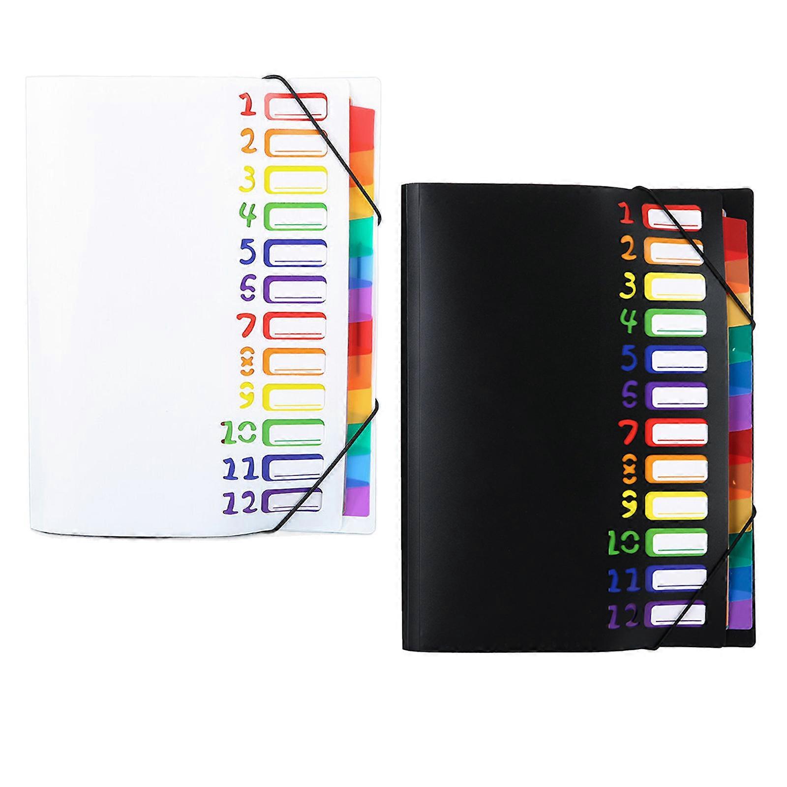 Set of 2pcs A4 Expanding File Folder System 12 Compartments Waterproof Organiser Case for School and Office Supplies Multicolor