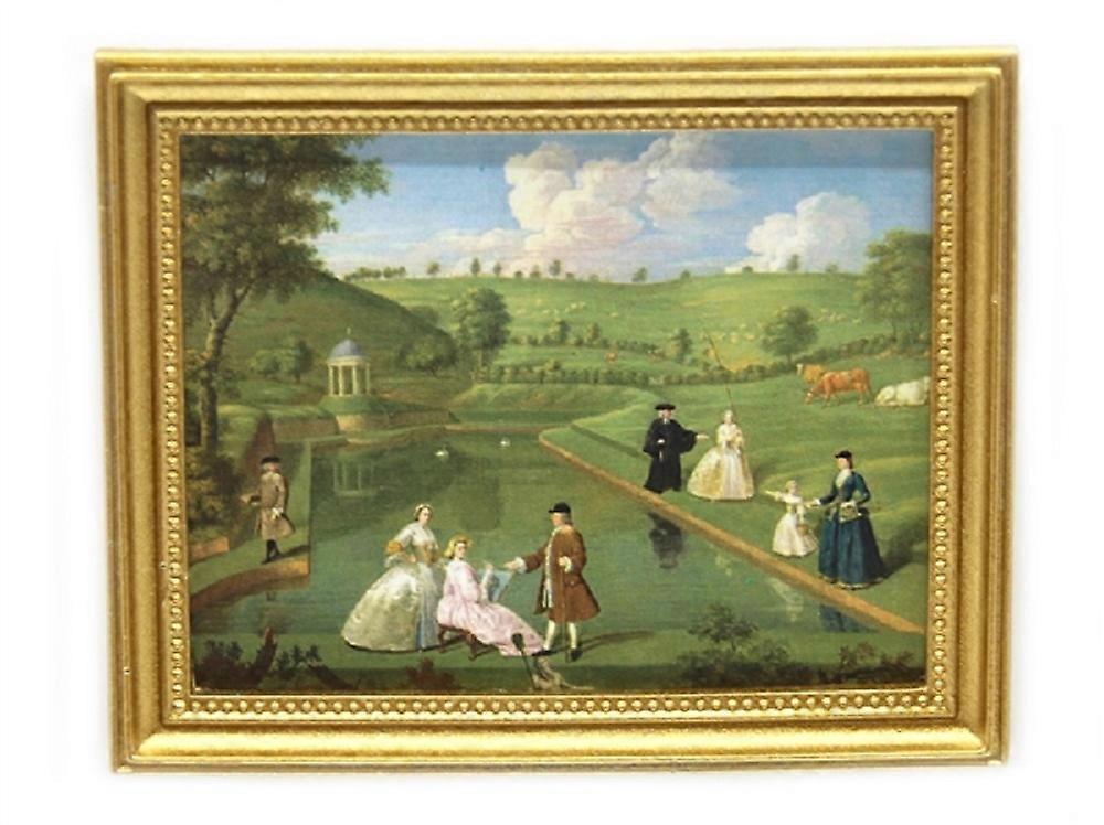 دمى البيت البحيرة صورة اللوحة في إطار الذهب ملحق مصغر 1:12