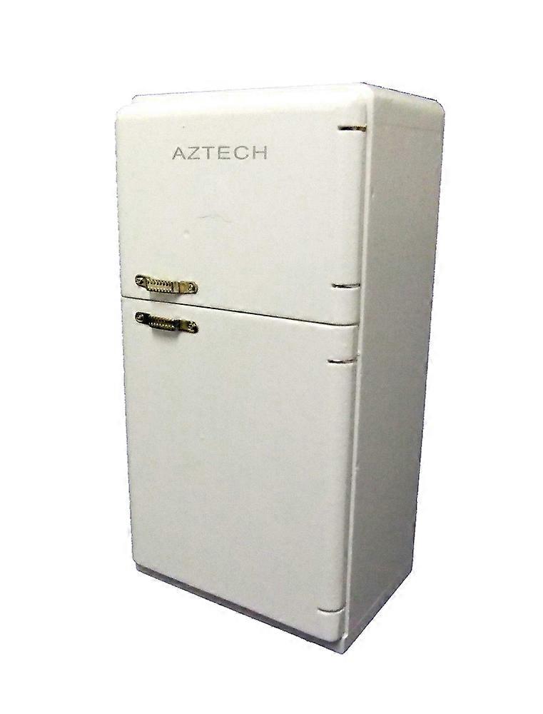 بيت الدمى 1950 ثلاجة بيضاء فريزر 1:12 أثاث مطبخ مصغر 