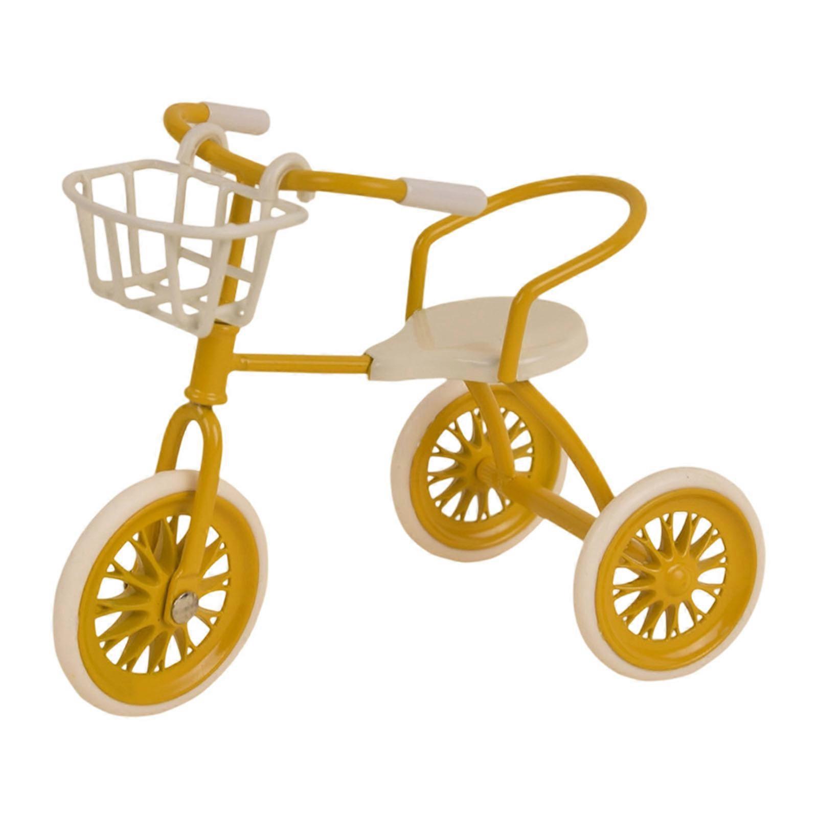 Small Metal Tricycle Toy Accessory Safe Curved Edges 1/12 Scale Miniature Setting Prop For OB11 Figure Display  Yellow