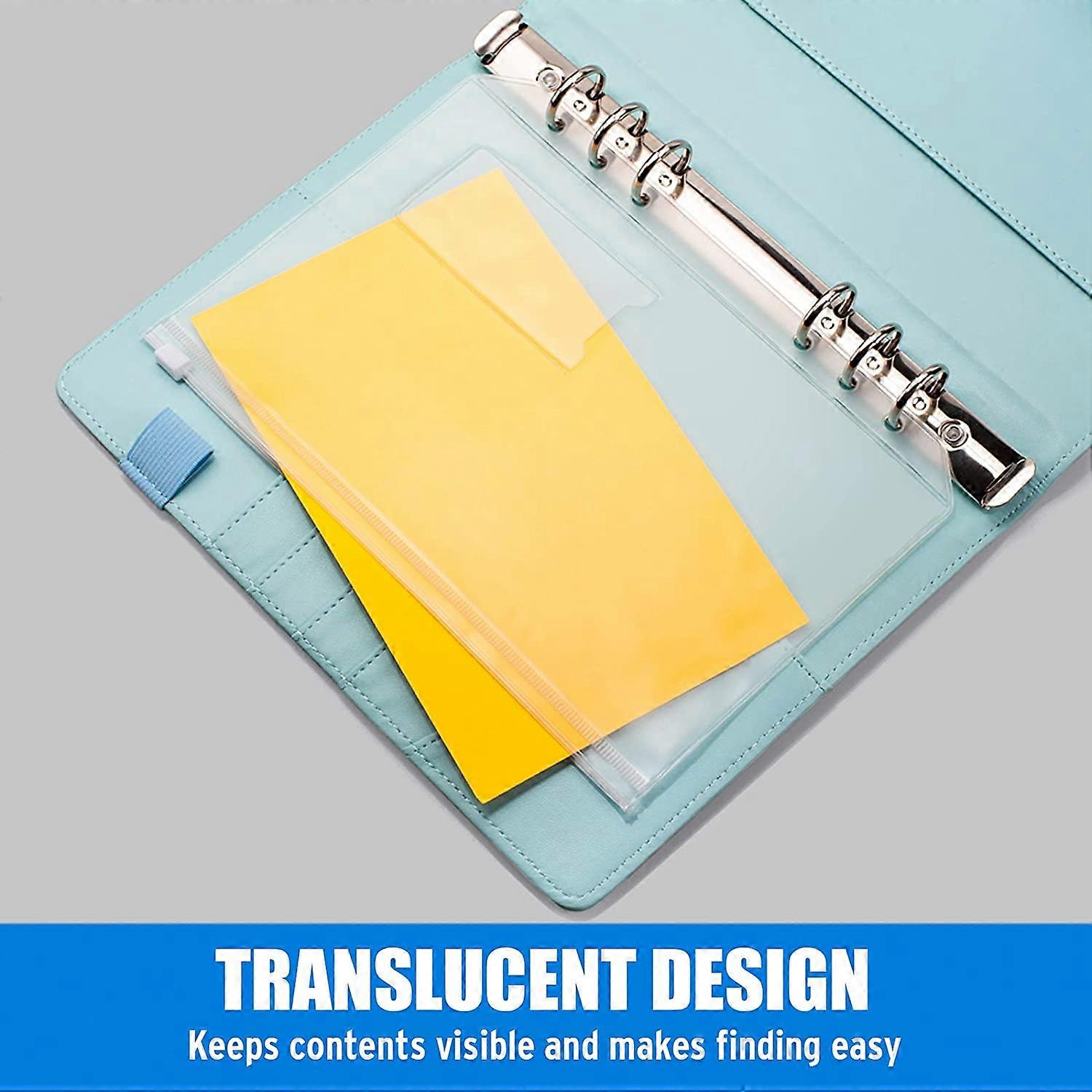 15Pcs A5 Binder Pockets 6-Hole Punched Zipper Binder Pocket with Plastic Zipper Label Pocket for 6-Ring Notebook Binder