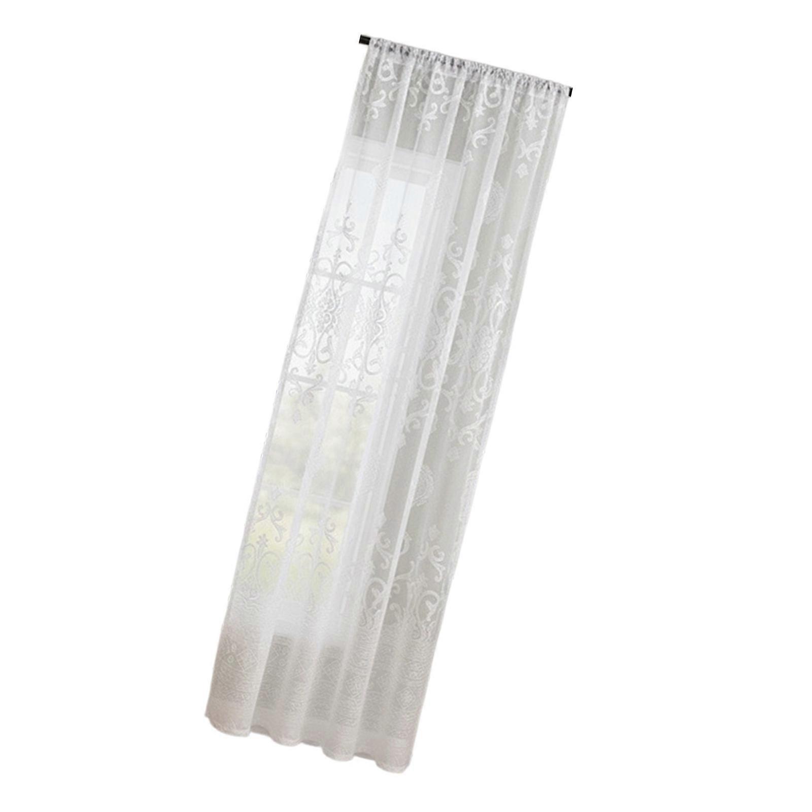Artistic Flower Pattern Window Curtain Semi Sheer Light Filtering Lace Drape with Rod Pocket Easy Installation Decors  White