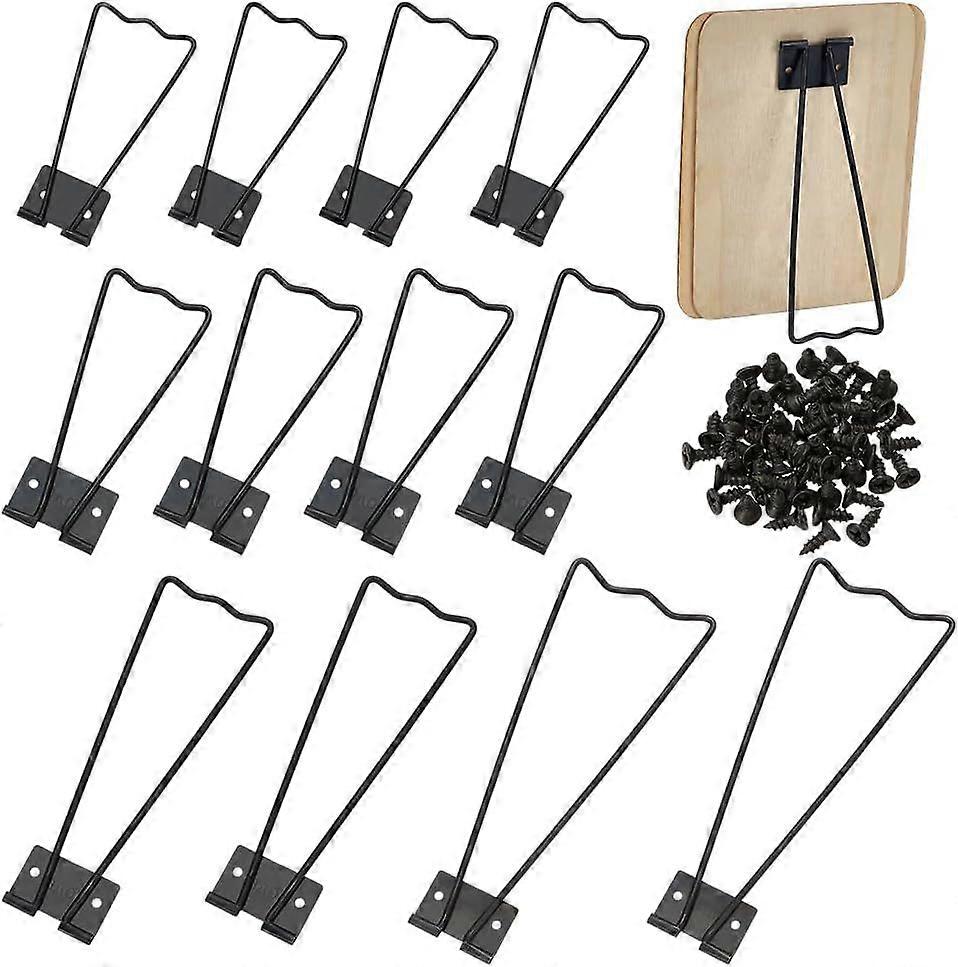 12 Pcs 4 Styles Photo Frame Easel Back Stand Iron Photo Bracket Black Picture Frame Easel with 30 Pcs Screws Photo Back Support Tabletop Picture Stand