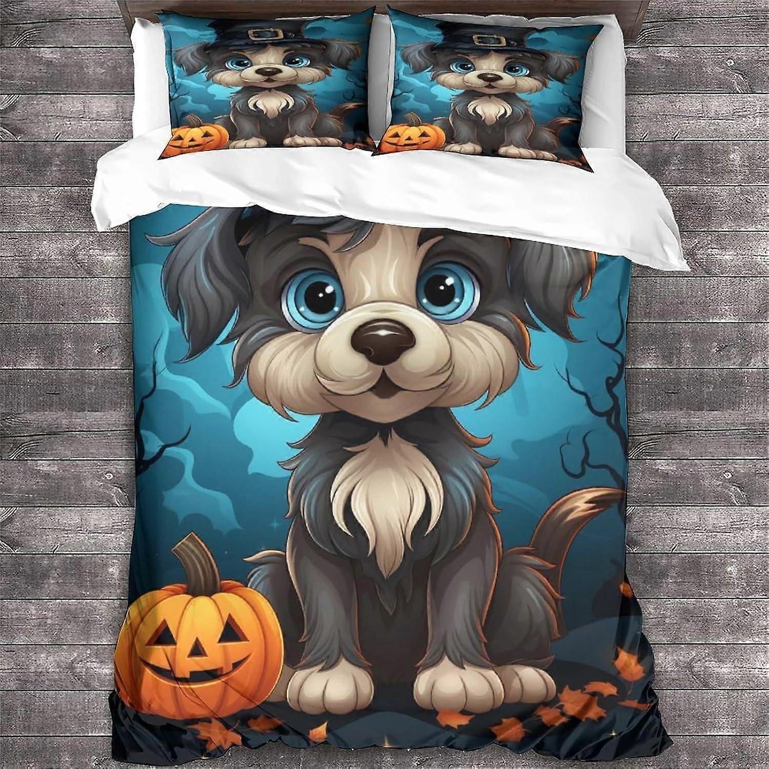 LikeEj Hund Sängkläder Set Påslakan 3D Djurmönster Täcke Täcke Ultra Mjuk Halloween Tema Täcke Täcke För Tonåringar Kung