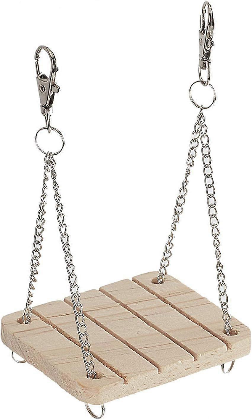 Hamster Hammock Swing Wooden Swing Hamster Playground Activity Set Wood Hammock Swing Toys Squirrel Wood Hanging Cage Chain Decoration for Hamster Squ
