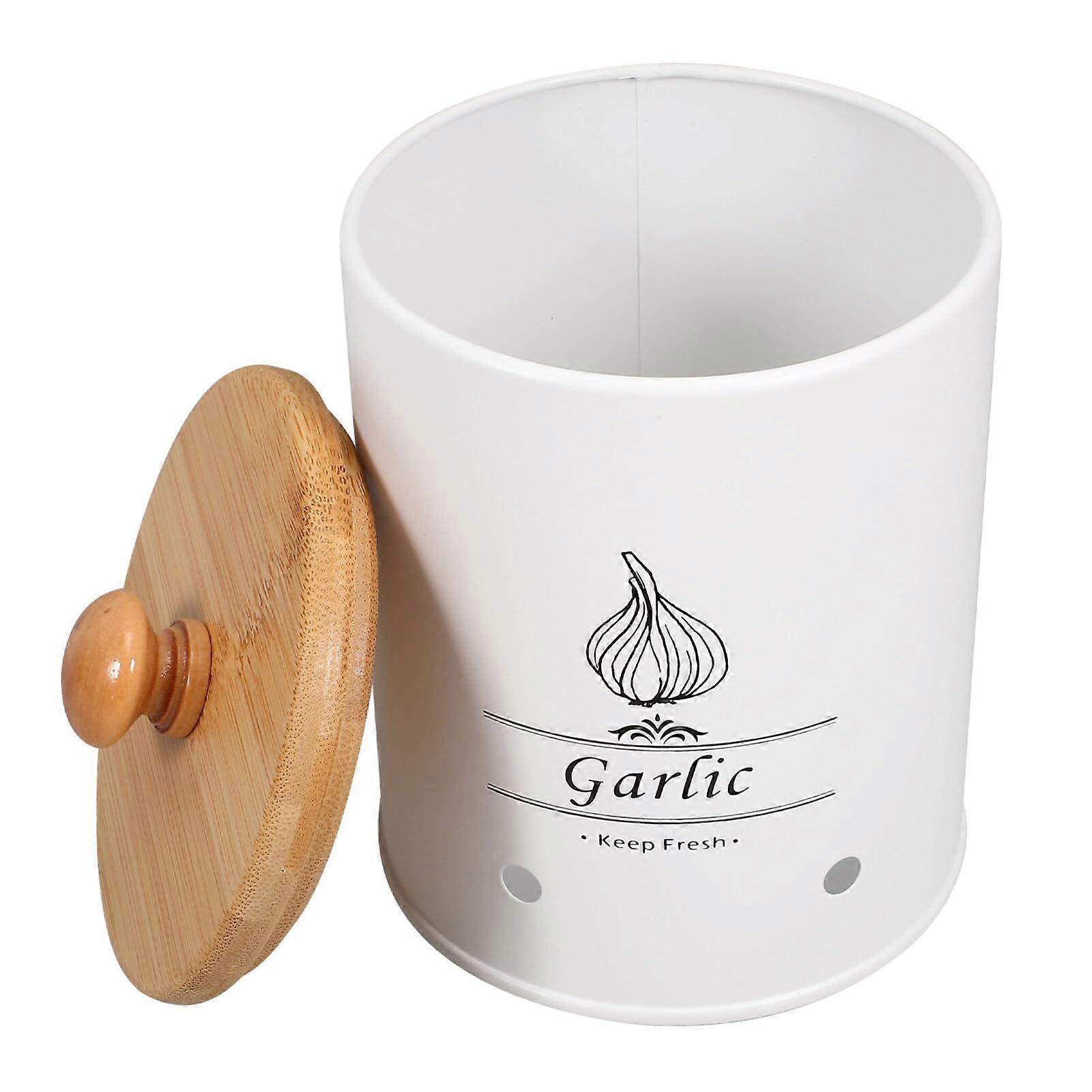 Garlic Keeper Ceramic Jar with Bamboo Lid, Keeps Cloves Fresh, Countertop Garlic Storage Container