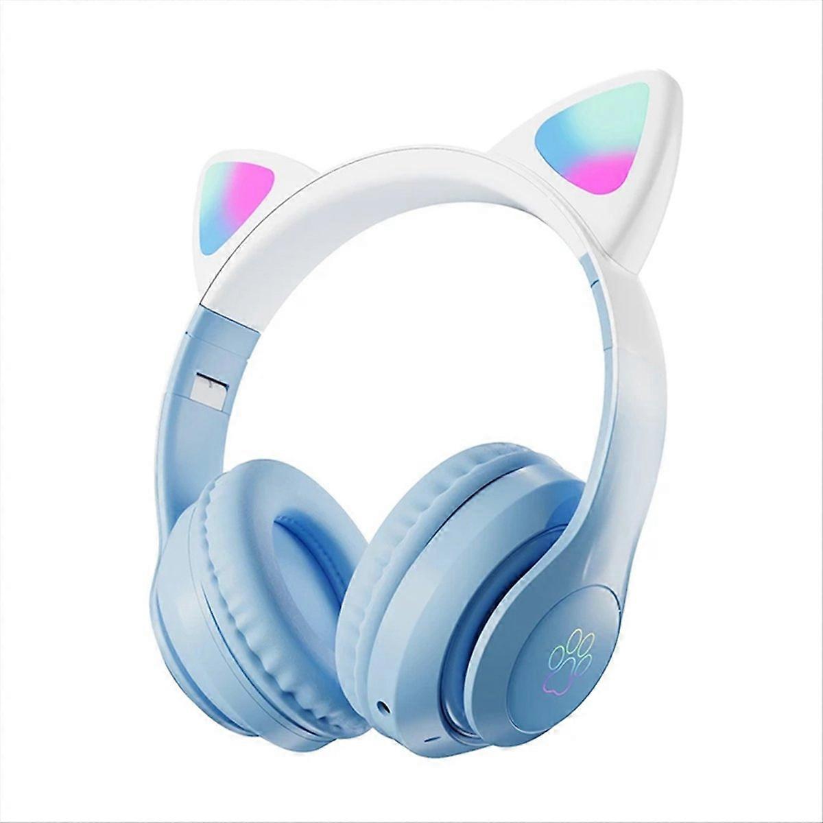 Cute Cat Gradient Wireless Headsets LED Light Blue