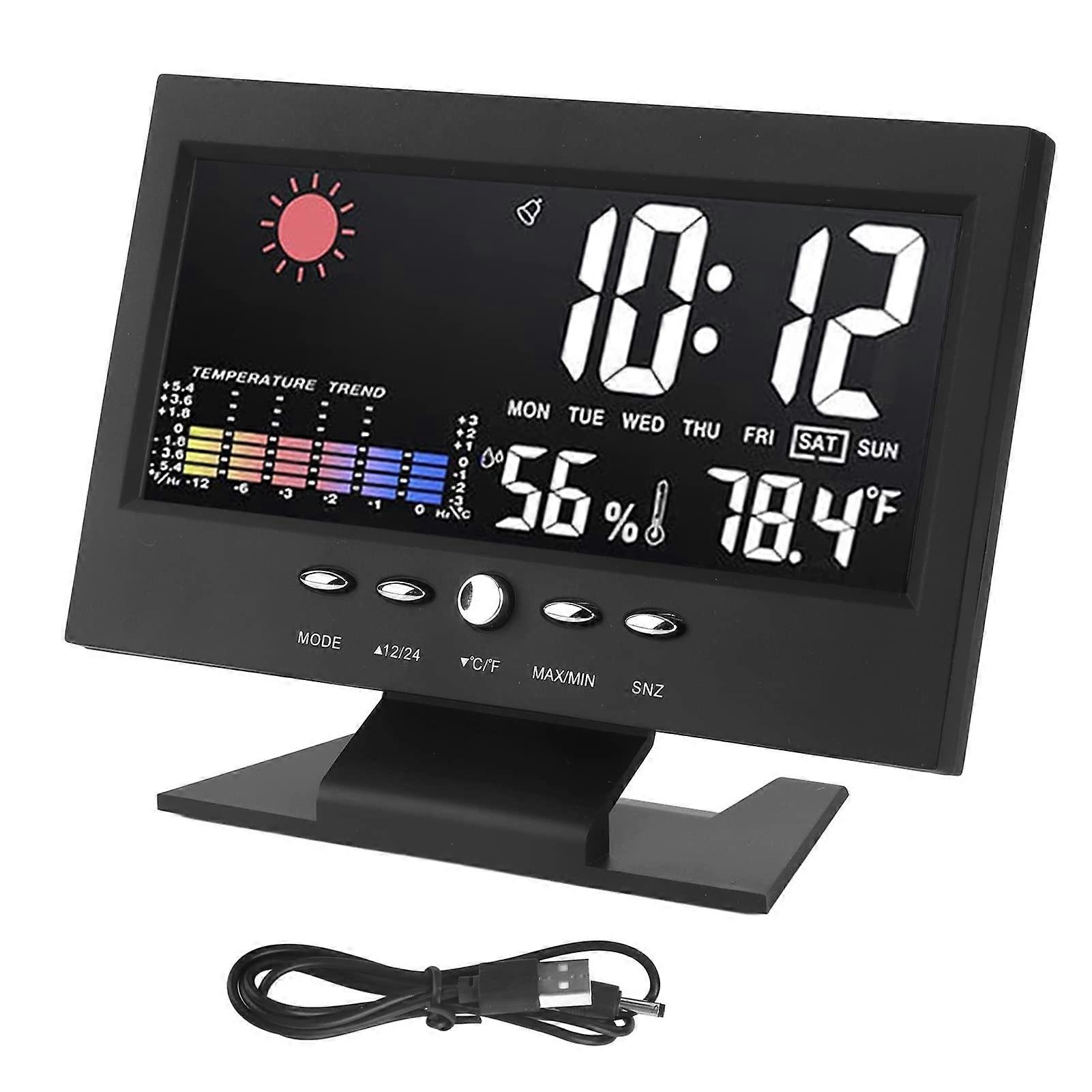 Weather Station Clock with VoiceActivated Backlight, Indoor Outdoor Thermometer and Humidity Monitor