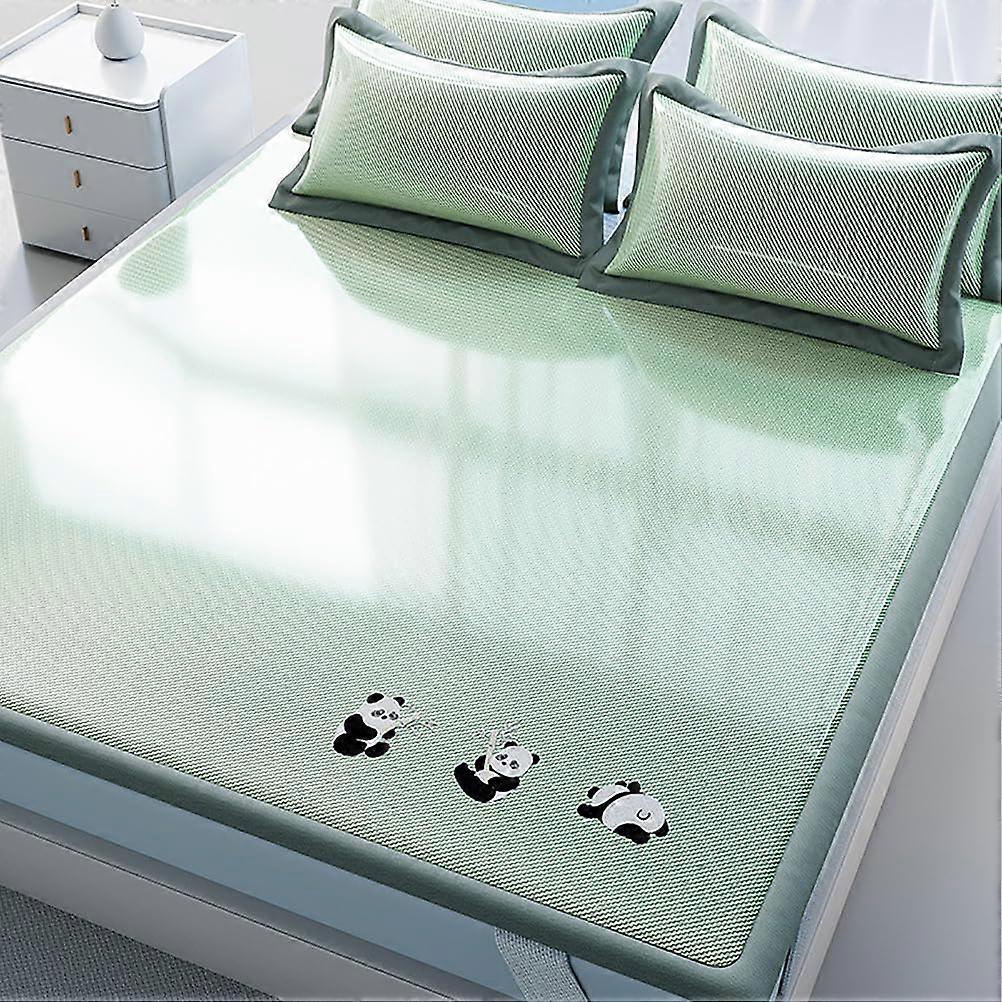 Cooling Bed Mat Ice Silk Mattress Pad with 2 Pillowcases, Breathable Smooth Surface, Green 180x200cm