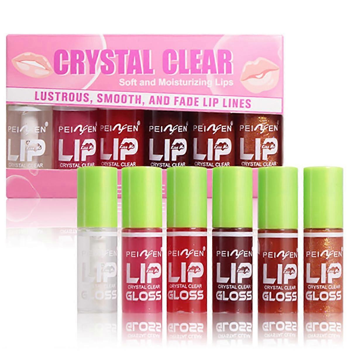 6 Color Lip Oil Set with Big Brush Head, Deep Hydrating NonSticky Gloss for Plumping and
