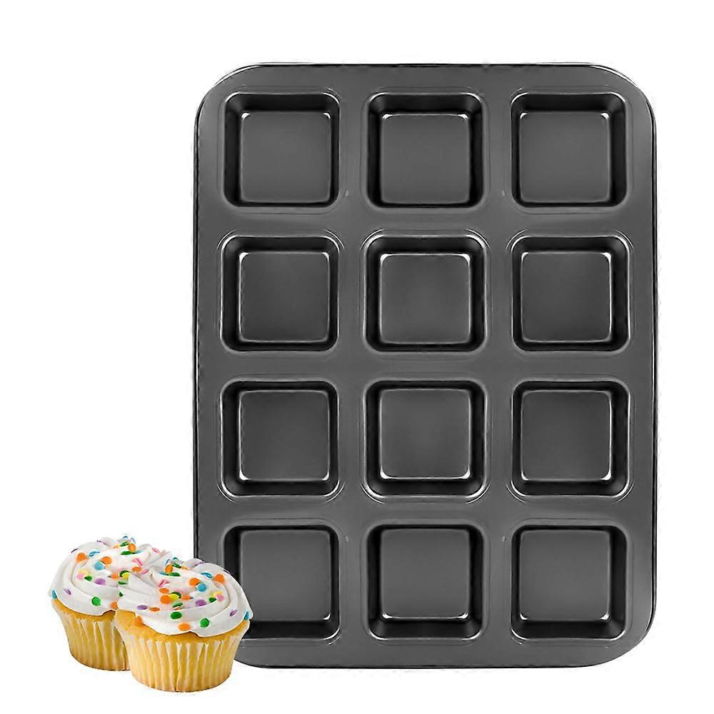 12 Cup Square Muffin Pan, Nonstick Carbon Steel Cupcake Tray for Even Baking and Easy Release